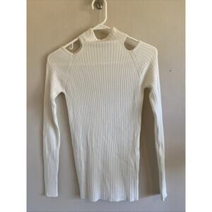 Jac Parker Ivory Cream Ribbed Cut Out Mock Neck Sweater Shirt Women Small/Medium